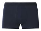 Dark blue men's boxer briefs with a black waistband and white stripes.