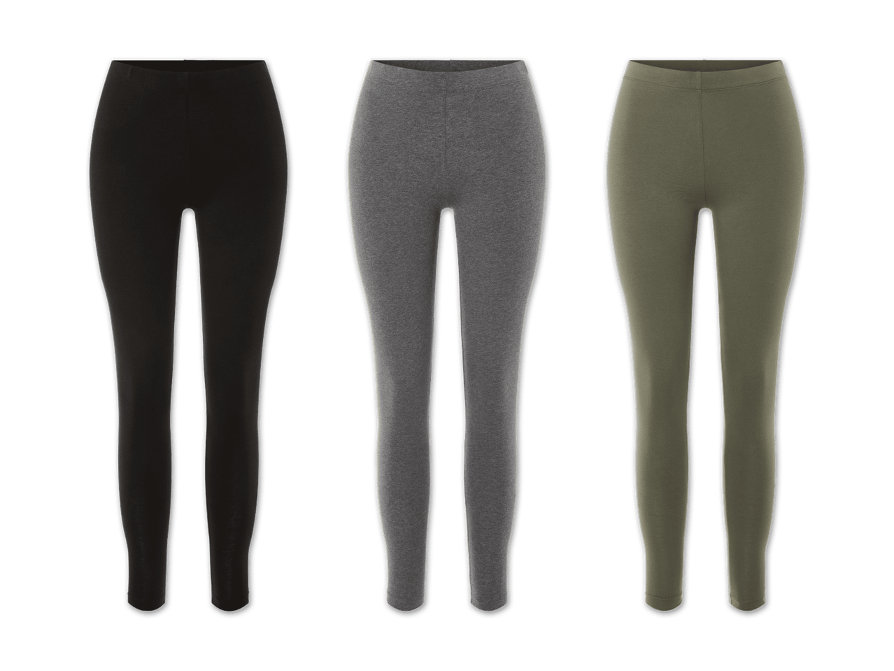 Drei Hosen in Schwarz, Grau und Olivgrün.