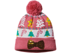 Lupilu Kids' Christmas Bobble Hat, pink with festive patterns and a sequin bow.