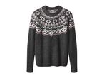 Dark gray sweater with white and pink fair isle pattern
