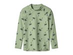 Long-sleeved rash guard in light green with dark green palm tree print
