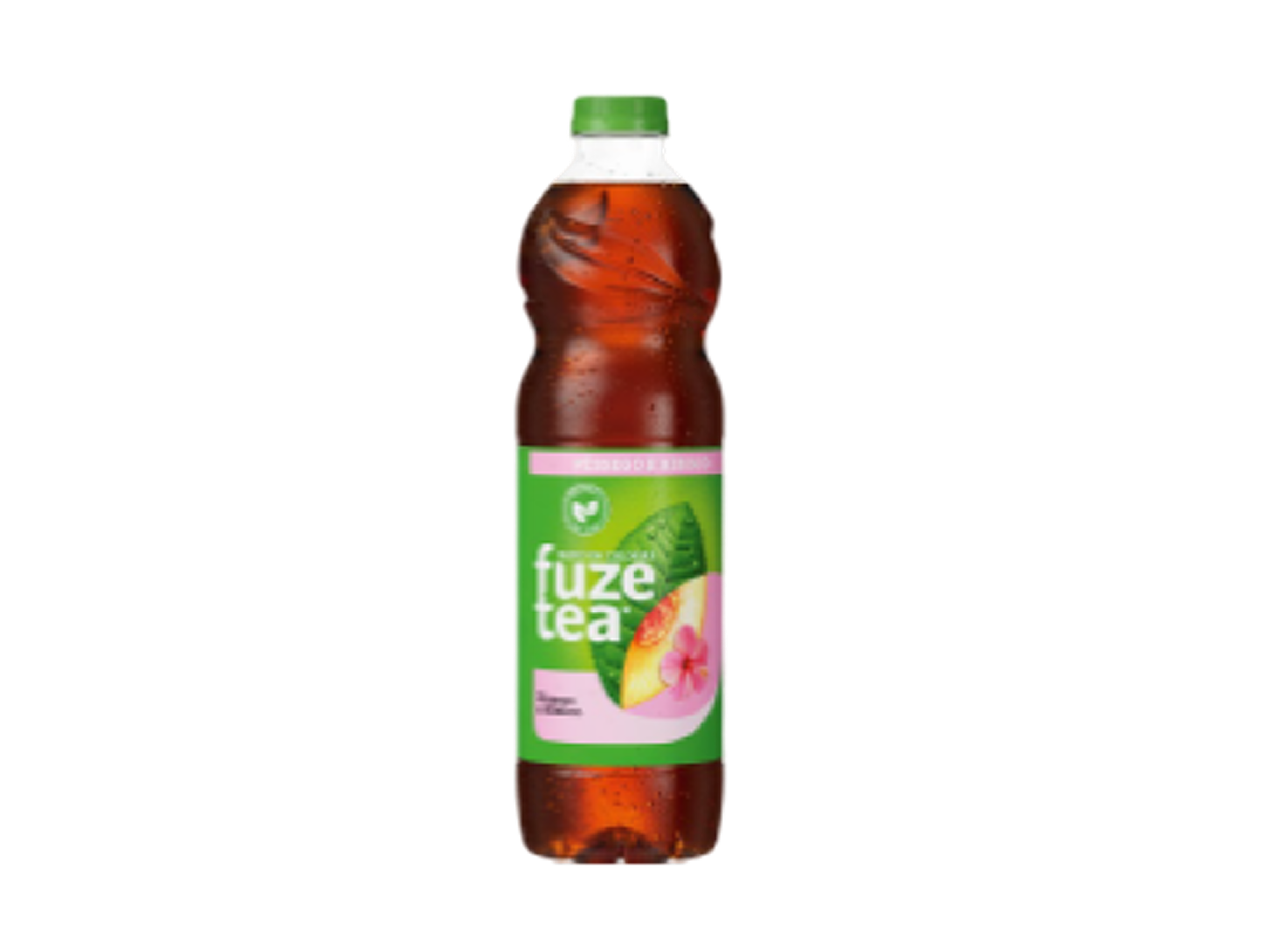 Garrafa de chá gelado com sabor a manga e hibisco.