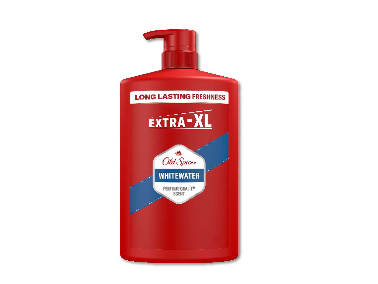 Liels Old Spice Whitewater dušas želejas pudelis ar smaržām, kas līdzinās smaržām.