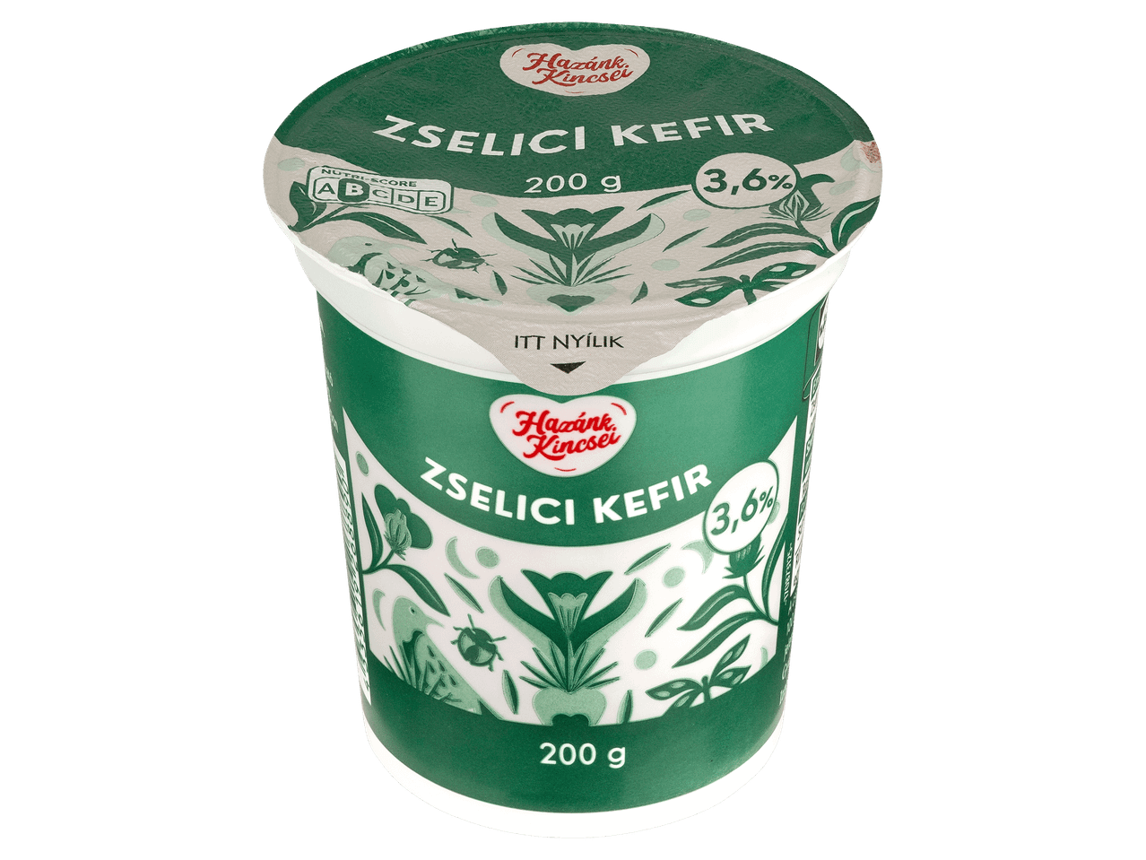 Zselici kefir zöld mintás pohárban, 200 g-os kiszerelésben.