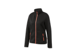 Black fleece jacket with orange zipper.