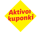 Keltainen timantinmuotoinen sinetti, jossa punaisella tekstillä 'Aktivoi kuponki'.