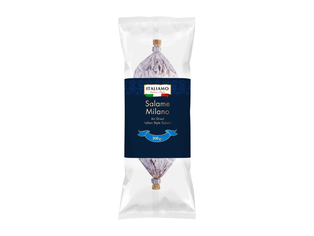 Packaged Salame Milano by ITALIAMO, air-dried Italian style salami, 200g.