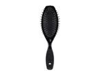 Black oval hairbrush with a textured handle and flexible bristles, ideal for detangling.