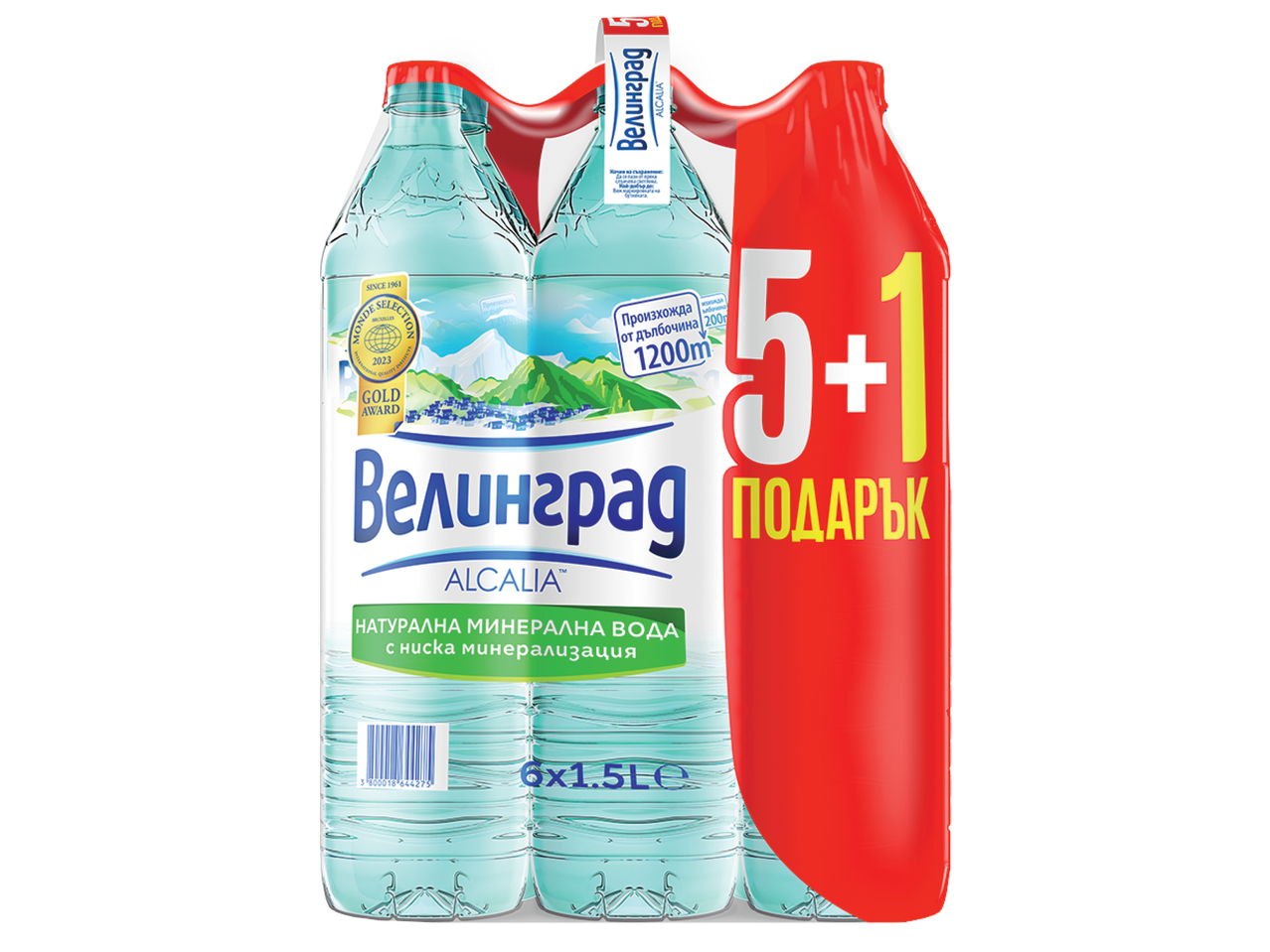 Опаковка от 6 бутилки минерална вода с промоция 5+1 подарък.