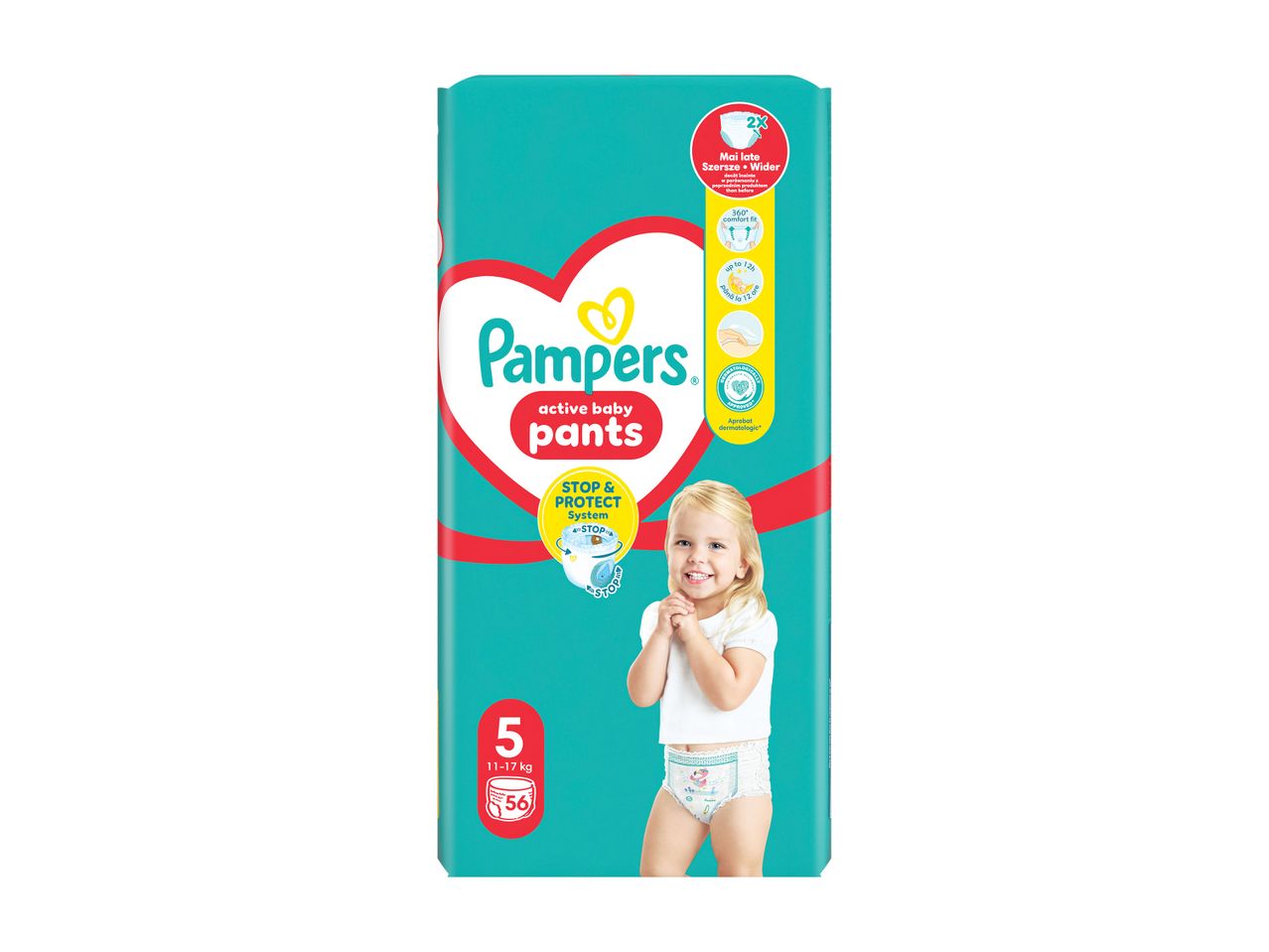 Συσκευασία Pampers Active Baby Pants, μέγεθος 5, με 56 πάνες.