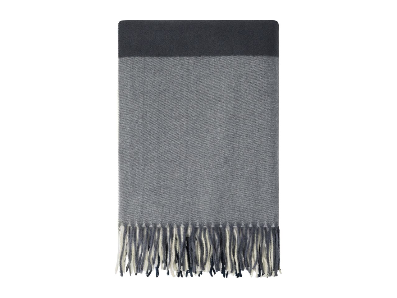 Grey and dark grey blanket with fringe