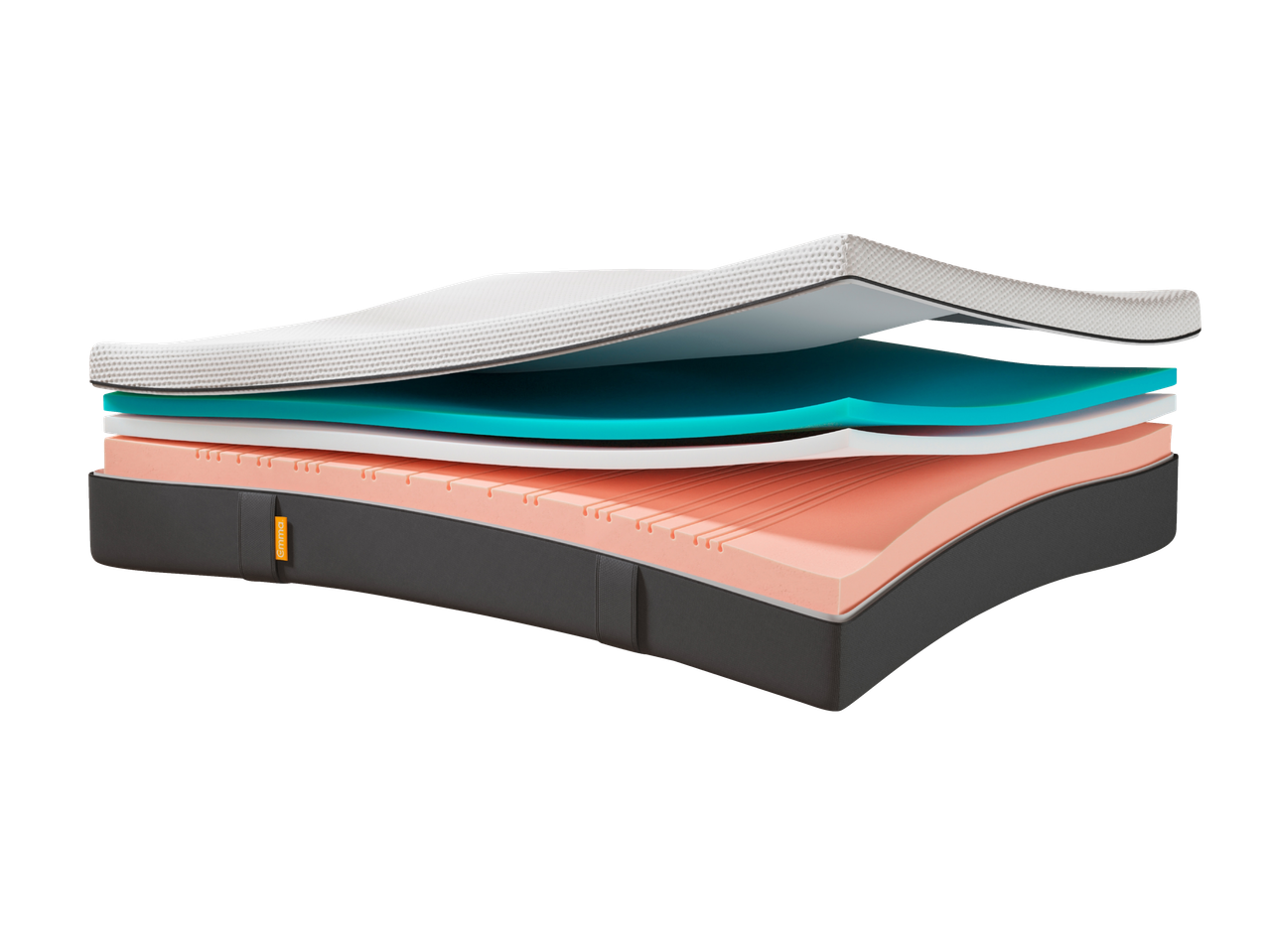 Cross-section of an Emma mattress showcasing its layered construction.