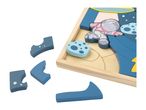 Wooden space-themed puzzle with a cat astronaut and planets