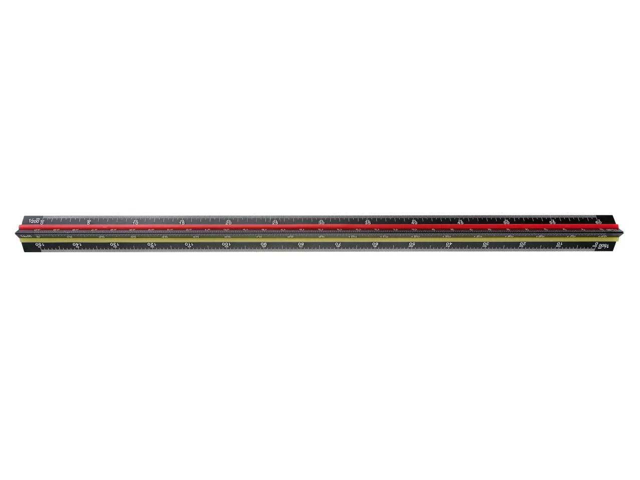 Egy fekete-piros színű, 200 cm-es vonalzó.