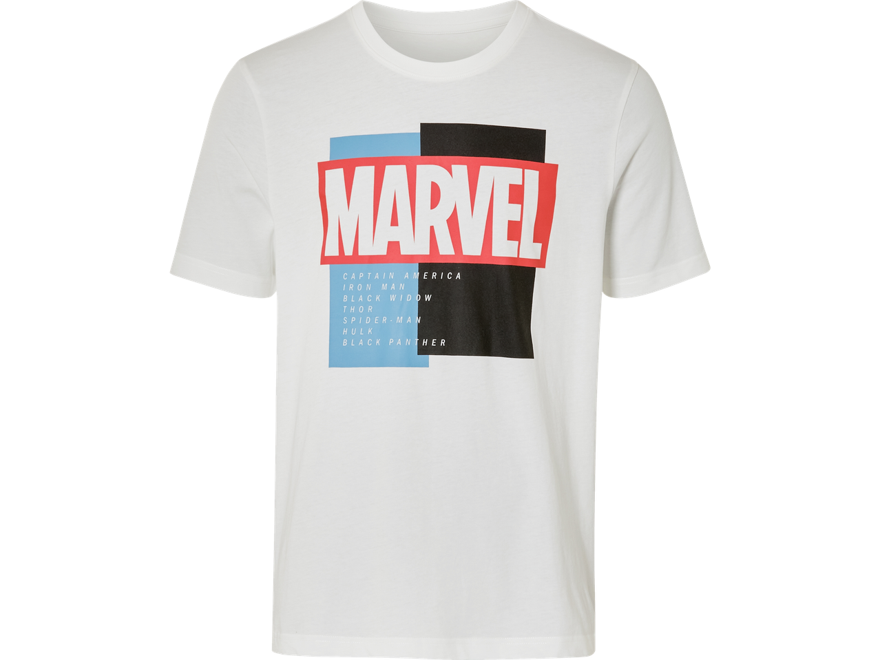 Бела Marvel мајица са Капетаном Америком, Ајрон Меном и другим суперхеројима.