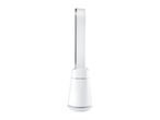 White bladeless tower fan with a sleek, modern design.
