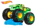 Hot Wheels Monster Truck with a smaller blue car underneath.