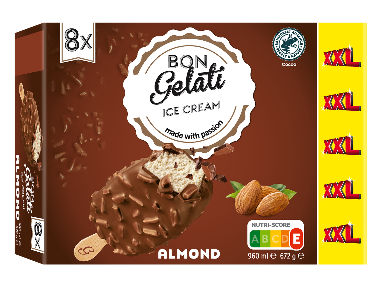 Bon Gelati XXL migdolų ledai, 8 vnt.