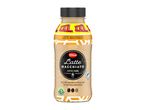 Latte Macchiato coffee drink in a bottle with a brown and yellow label.