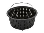 Black plastic steamer basket with a wire handle