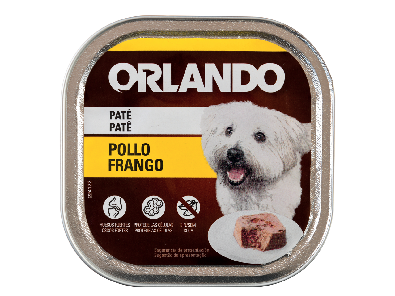 Ração Orlando para cães: Pate de Frango em bandeja de alumínio