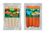 To pakker veganske pølser: grillpølser og røgsmagspølser, begge med 4 stk. og 200g.