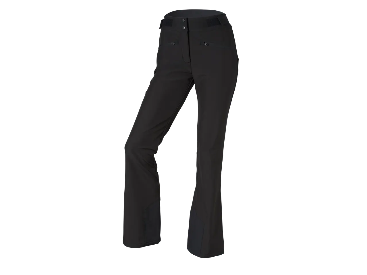CRIVIT black women's softshell ski pants with zippers and button closure.