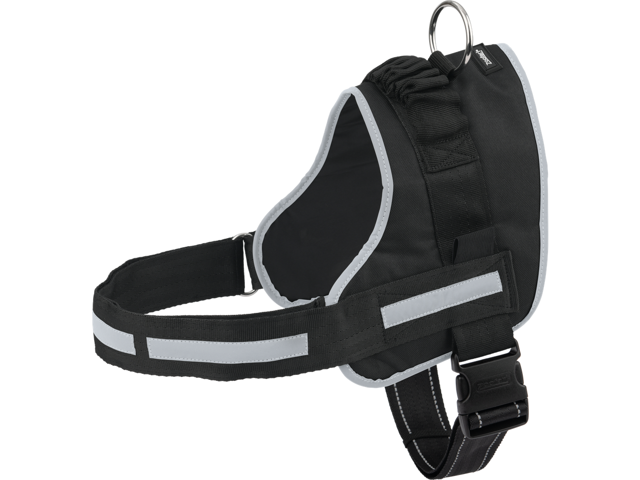 Zoofari Dog Harness, black with reflective strips and metal ring
