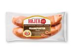 To Højers pølser i en gennemsigtig emballage.