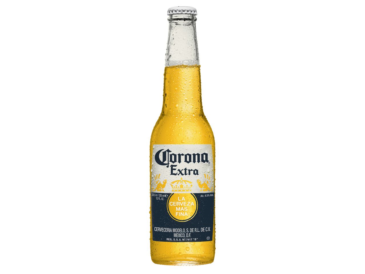 Бутилка Corona Extra с капки вода по нея.