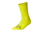 Neon yellow sock with a black graphic design on the toe