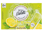 Embalagem de 6 picolés Bon Gelati sabor limão e lima.