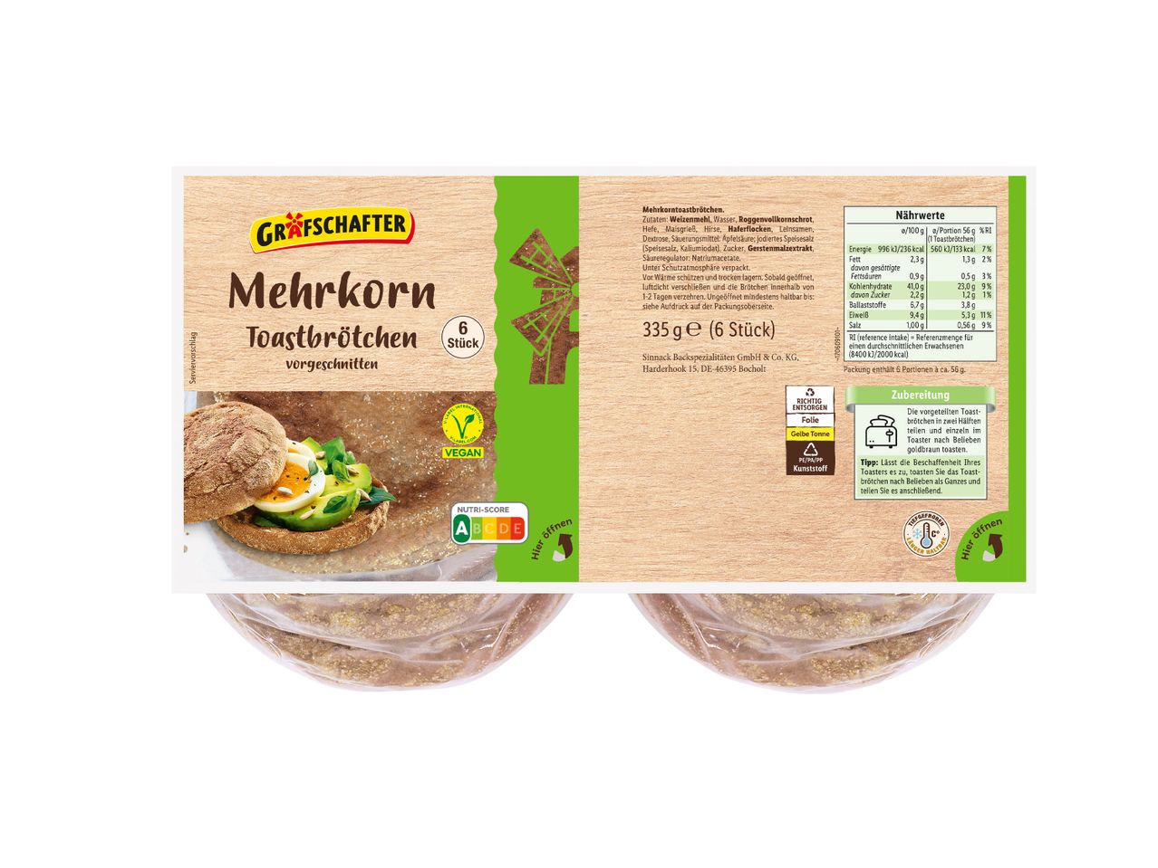 Grafschafter Mehrkorn-Toastbrötchen, vorgeschnitten.