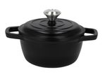 Black cast iron pot with lid and silver knob