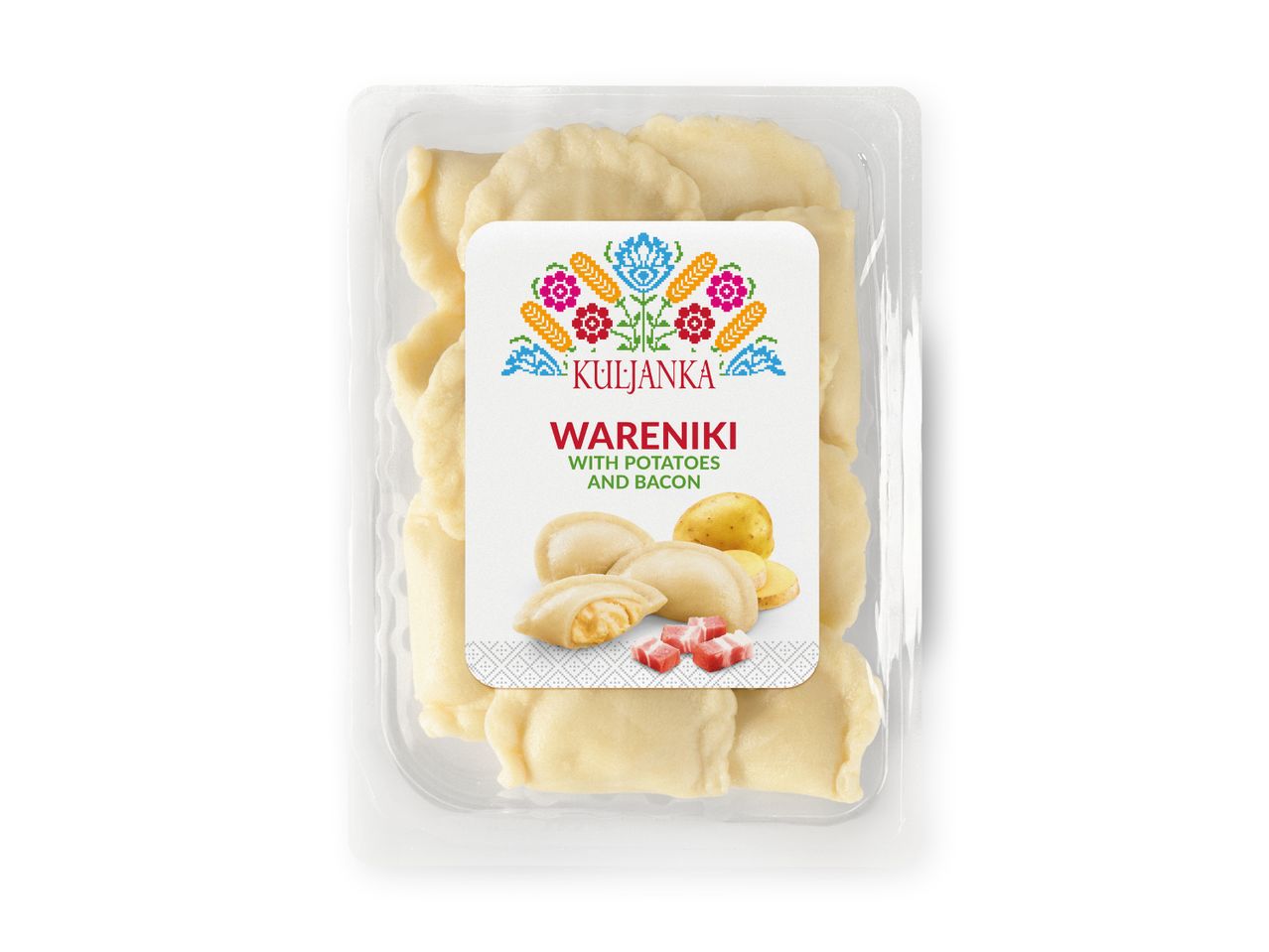 Pakke med Kuljanka Vareniki med kartofler og bacon.