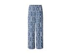 Blue and white patterned wide-leg trousers with an elasticated waist