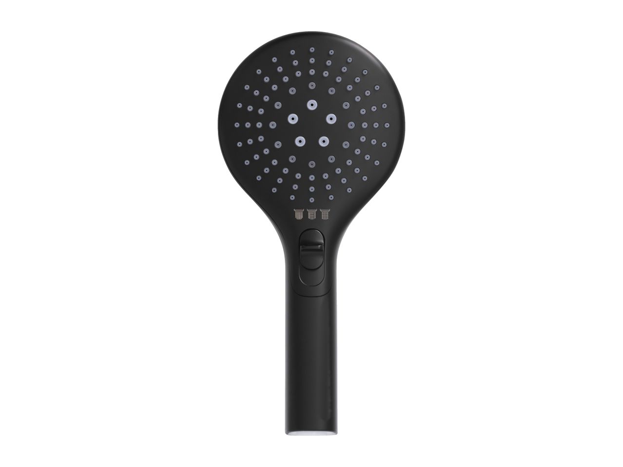Black handheld shower head with multiple spray settings