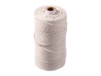 A spool of white cotton twine on a white background