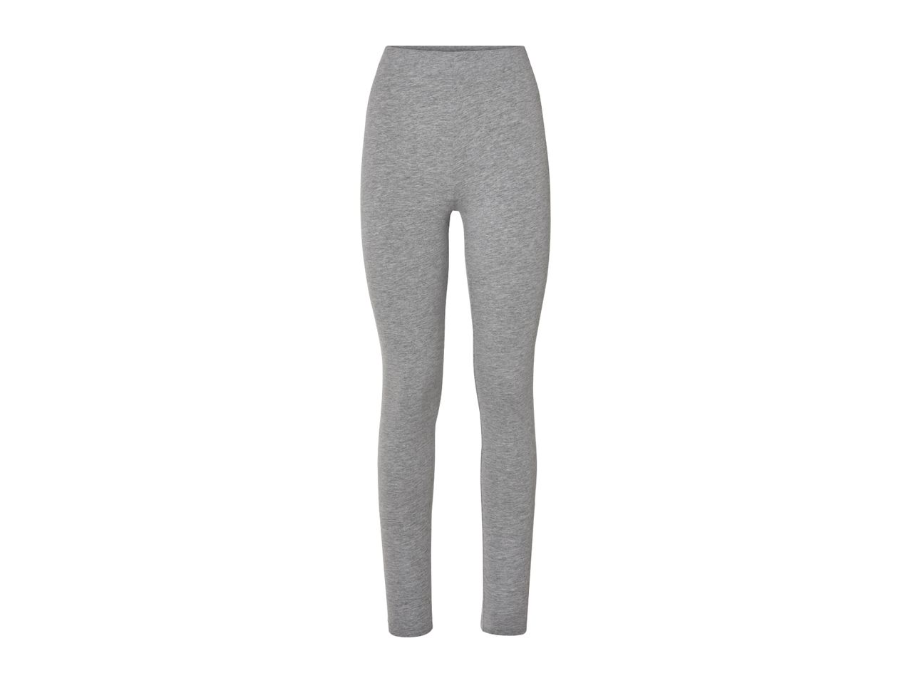 A pair of plain grey leggings on a white background.