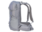 Light grey hiking backpack with mesh shoulder straps and back padding.