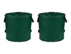 Two green fabric garden bags with handles and drawstring tops