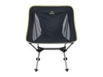 Black portable camping chair with mesh sides and olive green trim.