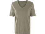 Olivno zeleno laneno majico z V-izrezom.
