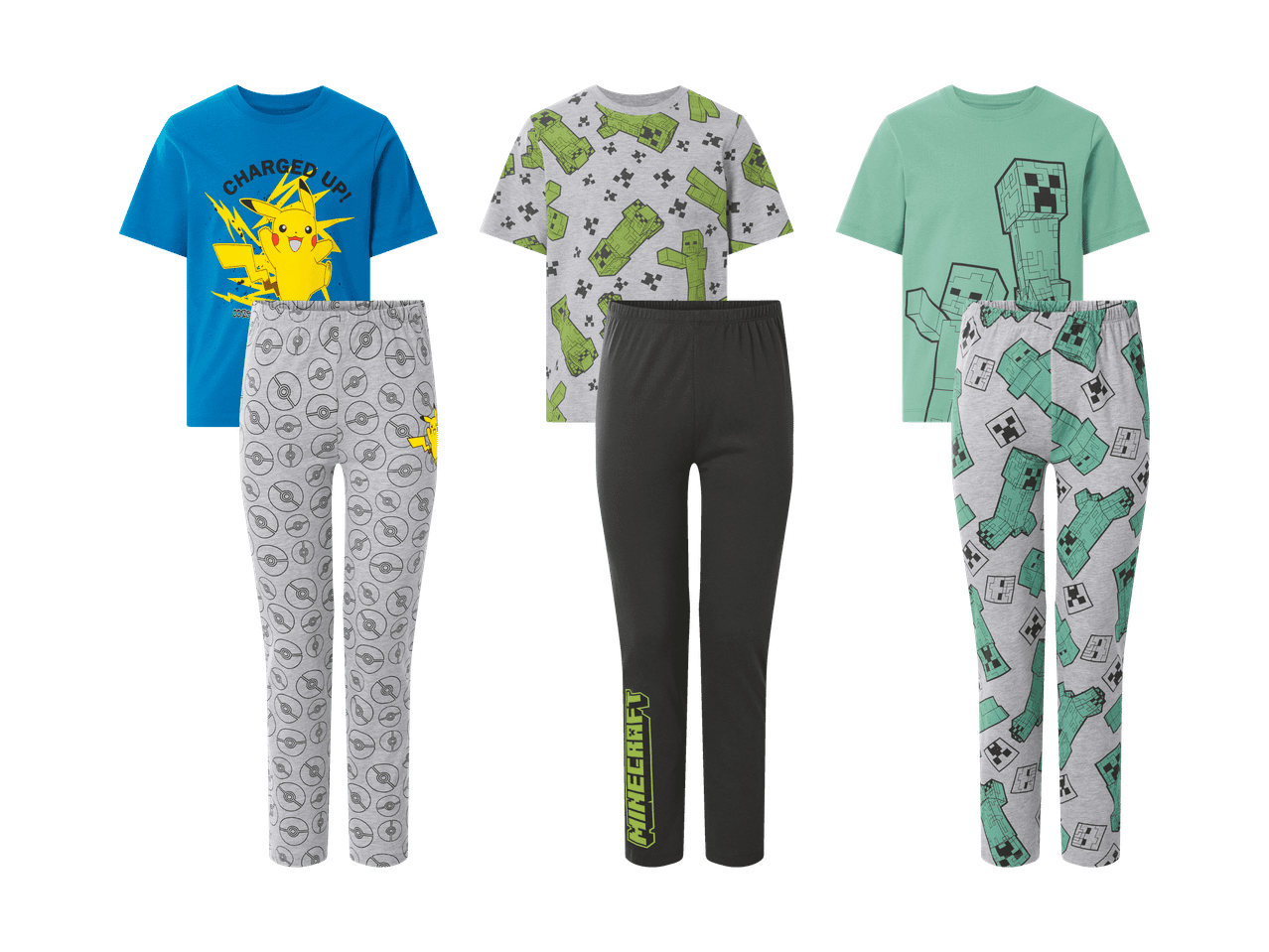 Pyjamas pour enfants avec t-shirts et pantalons à motifs de personnages de dessins animés.
