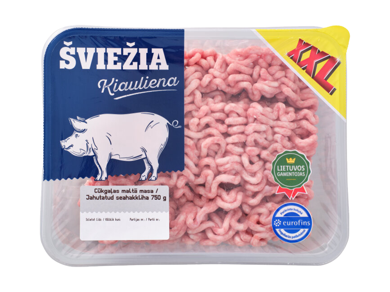 Iepakojums ar svaigu cūkgaļas malto gaļu XXL no Lietuvas ražotāja, 750 g.