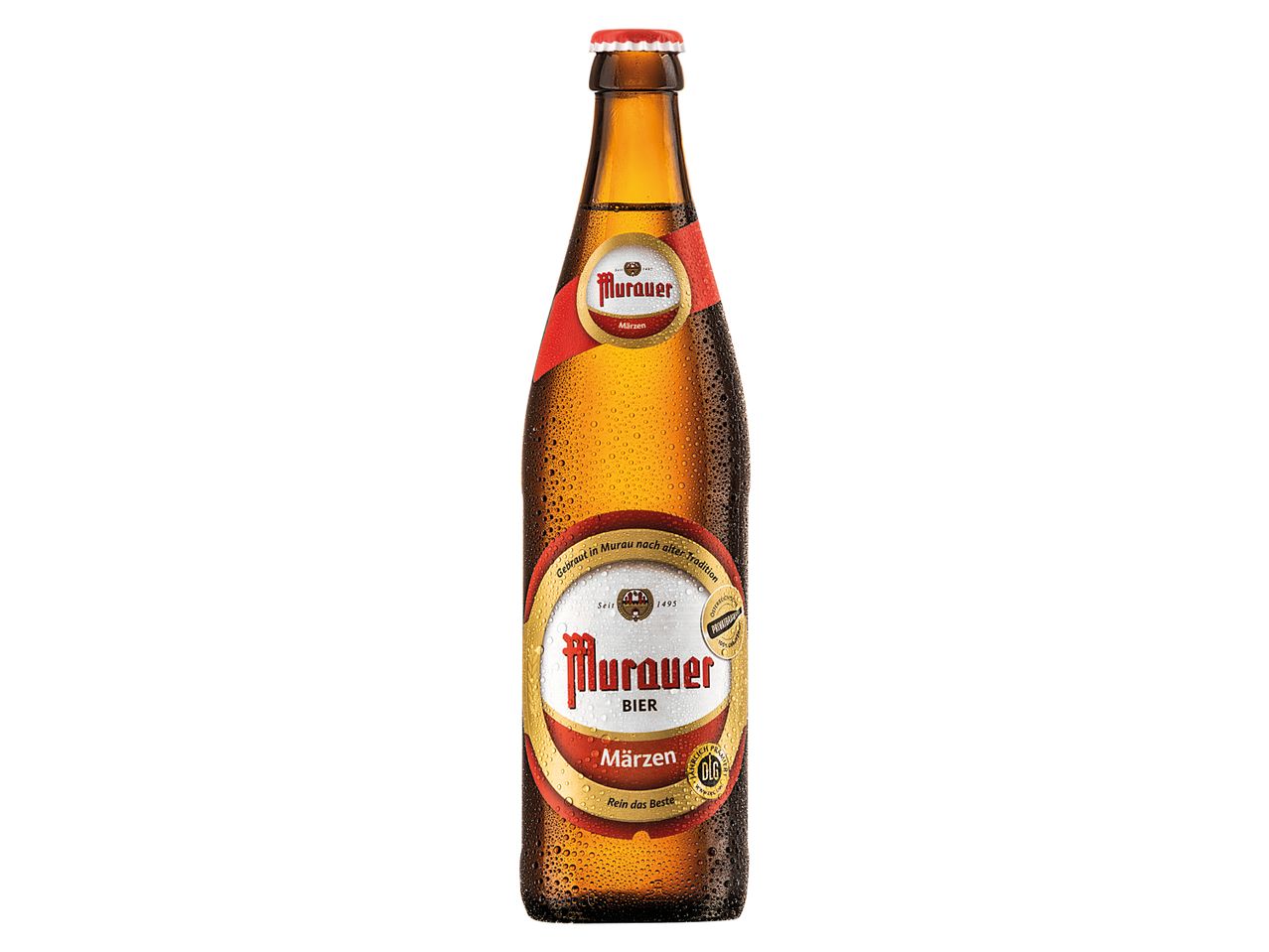Eine Flasche Murauer Märzen Bier mit Kondensation.