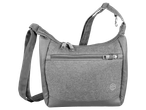 Bolsa tiracolo cinza com vários bolsos.