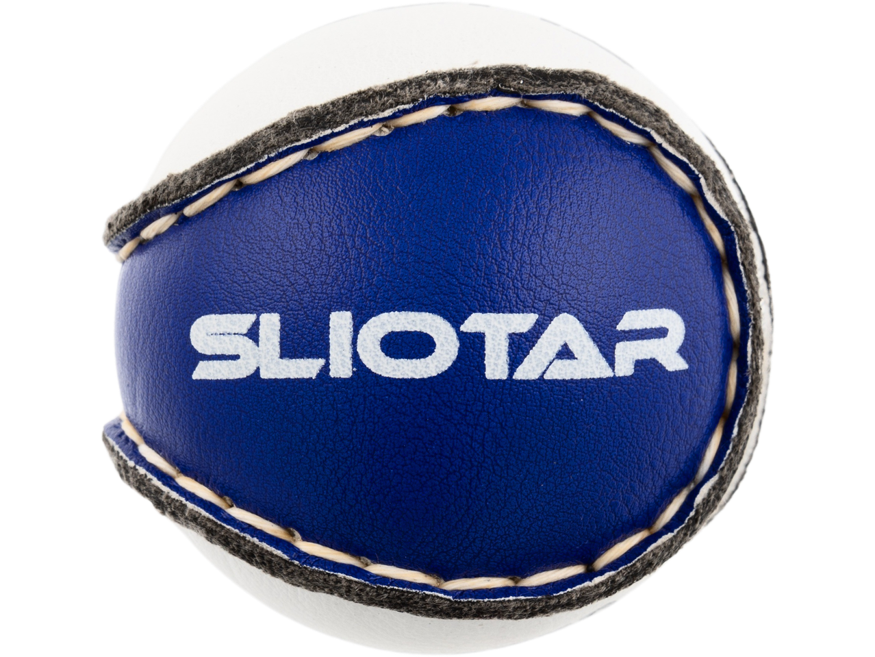 Blue and white training sliotar with 'SLIOTAR' text on the blue panel.