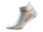 White sports socks with orange accents.