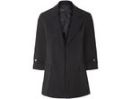 Un blazer nero da donna con maniche a tre quarti e tasche frontali.